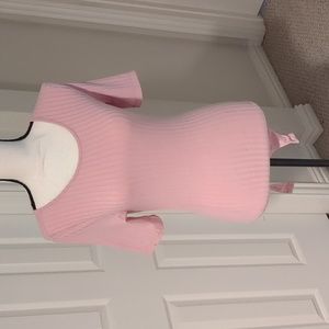 Rose ribbed bodysuit with snap crotch.